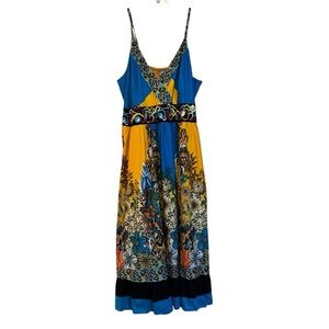 Mint Green Women’s Boho Floral Maxi Dress Yellow Blue Cotton 1X Spaghetti Straps